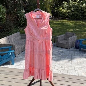 Gretchen Scott Designs Coral and White Striped Sleeveless Midi Dress